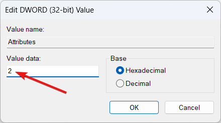 Assign 2 in value data field