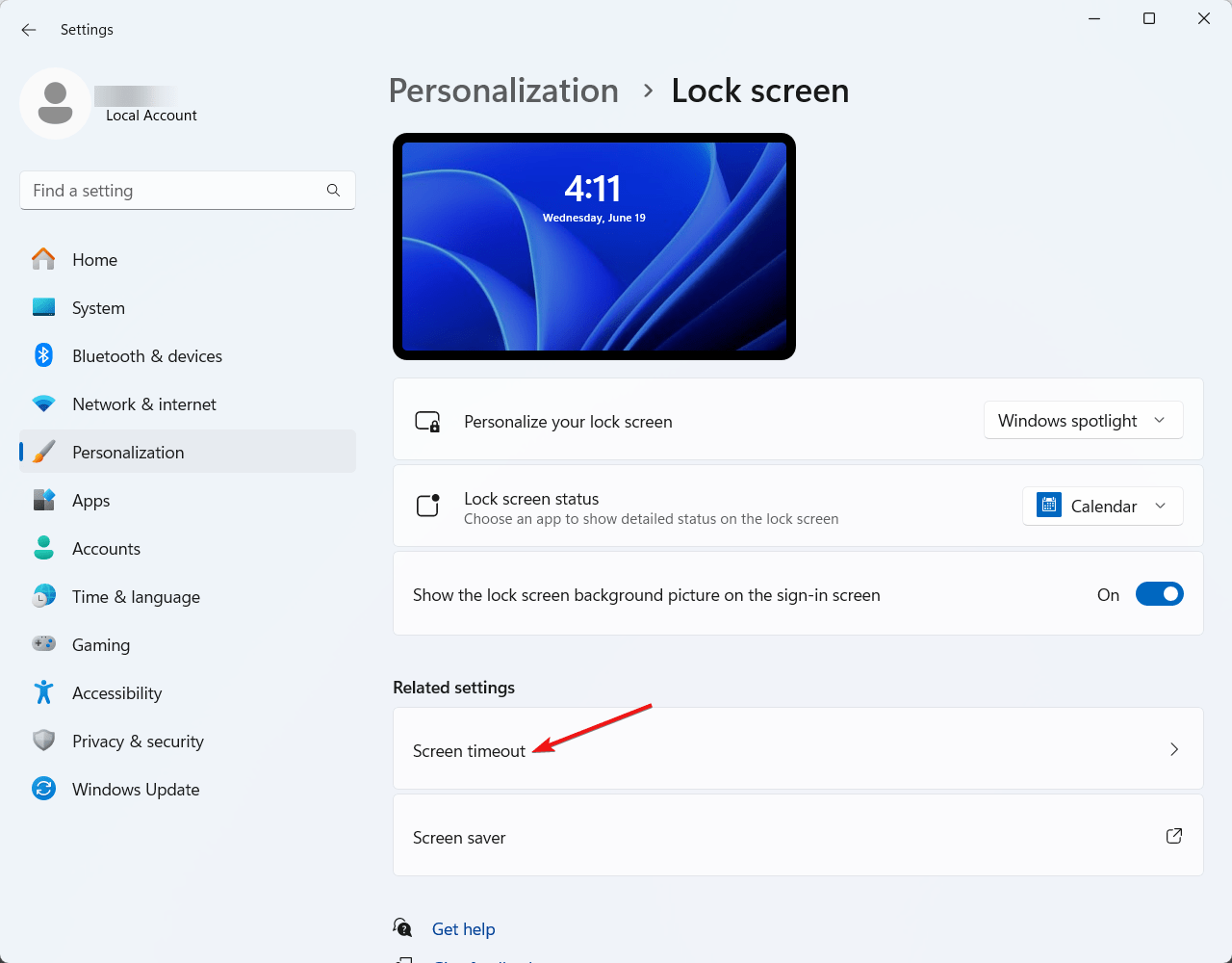 Choose Screen timeout