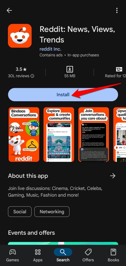 install Reddit app